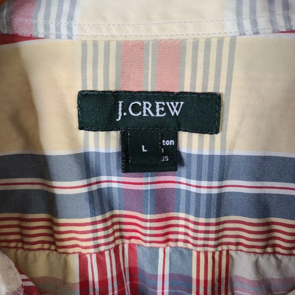 J. Crew Shirt‎ Mens Large Red Blue Yellow Plaid Short Sleeve Button Up Cotton
